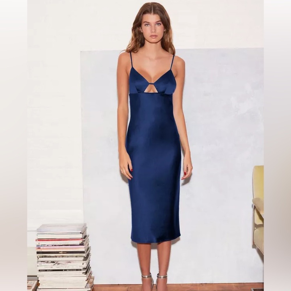 Fleur du Mal Navy Blue Midi Dress